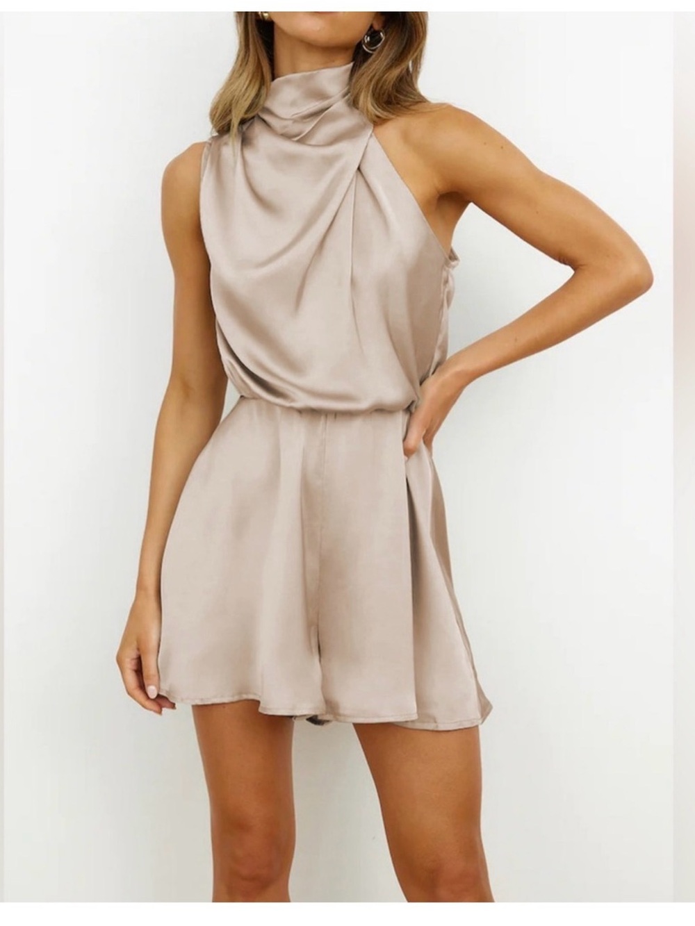 Commense Ruched Satin Jumpsuit